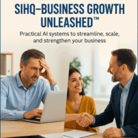 Business growth with AI guide cover showing leaders collaborating and streamlining operations