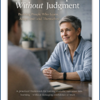 Leadership without judgment guide showing reflective leadership conversation in practice